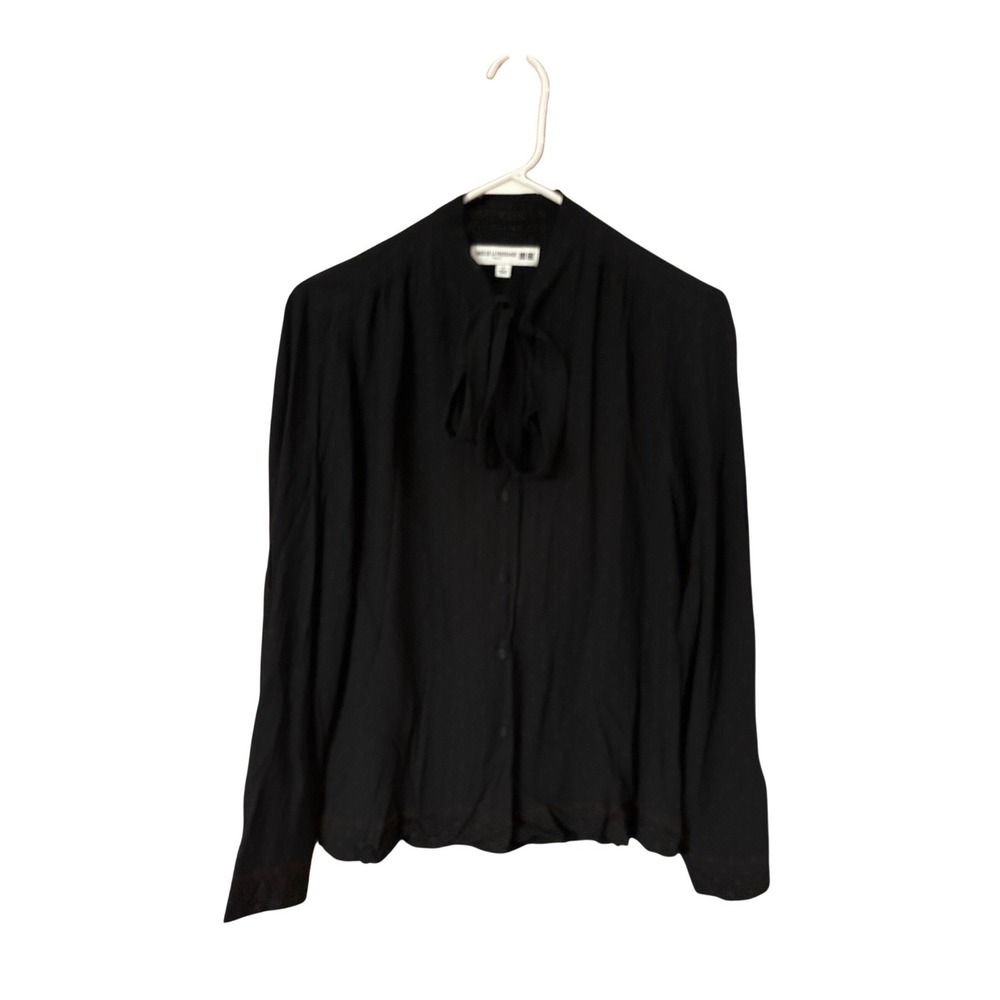 Ines de la Fressange Uniqlo Black Micro Dot Tie Neck Blouse Small S